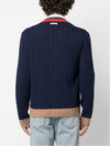 V-Neck Rib Knit Wool Cardigan Navy - GUCCI - BALAAN 4