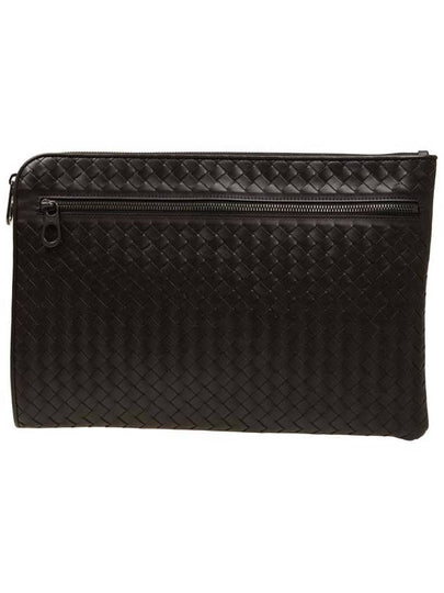 Intrecciato Weaving Zipper Clutch Bag Black Brown - BOTTEGA VENETA - BALAAN 2