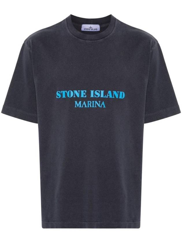 Logo Print Crew Neck Short Sleeve T-Shirt Blue - STONE ISLAND - BALAAN 1