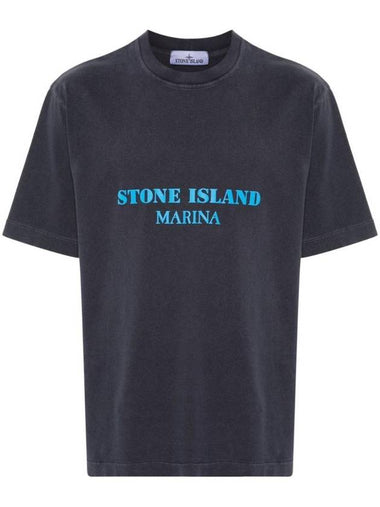 Logo Print Crew Neck Short Sleeve T-Shirt Blue - STONE ISLAND - BALAAN 1