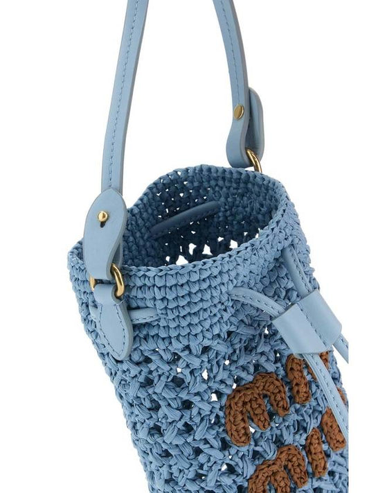 Embroidered Logo Crochet Bucket Bag Light Blue - MIU MIU - BALAAN 2