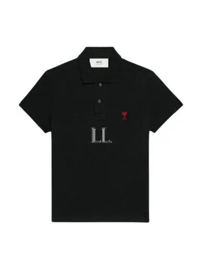 Heart Logo Polo Shirt Black - AMI - BALAAN 2