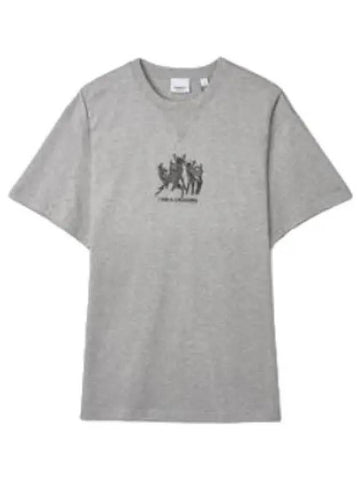 Deer Embroidered Short Sleeve T Shirt Gray Tee - BURBERRY - BALAAN 1