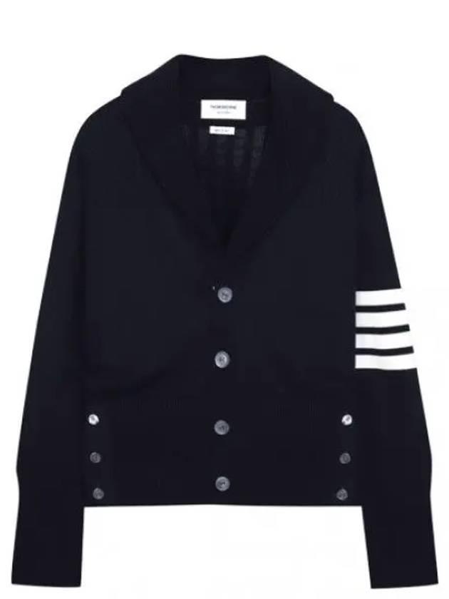 Diagonal Striped Jersey Stitched Shawl Collar Cardigan Men - THOM BROWNE - BALAAN 1