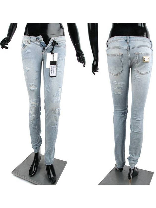 Women's Scratch Detail Skinny Jeans Blue - DOLCE&GABBANA - BALAAN.
