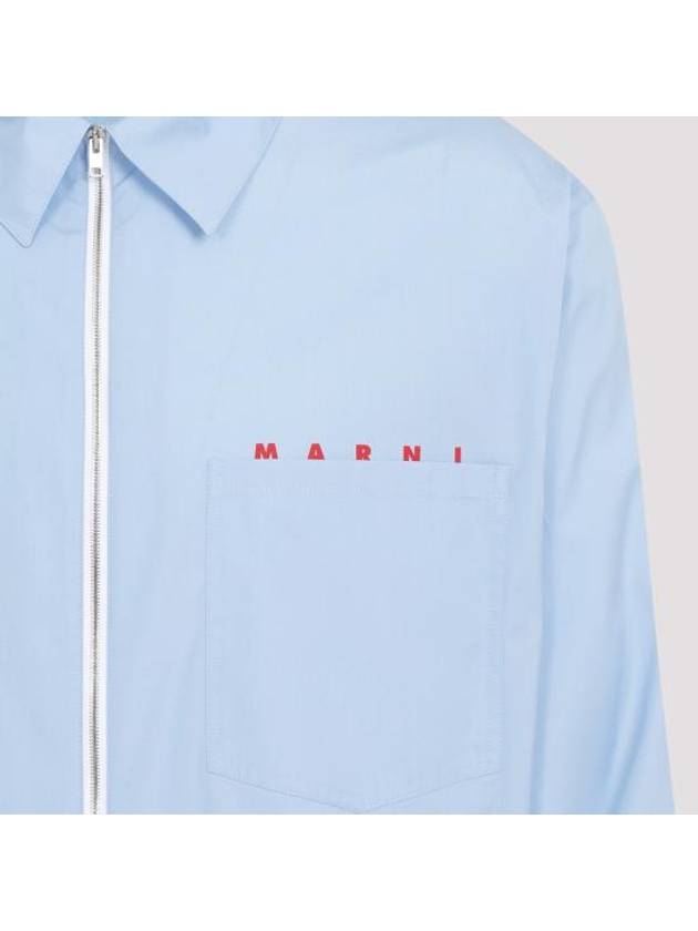 Logo Zip-Up Long Sleeve Shirt Blue - MARNI - BALAAN 6