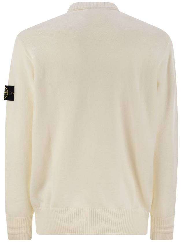 Round Neck Wappen Organic Knit Top White - STONE ISLAND - BALAAN 3