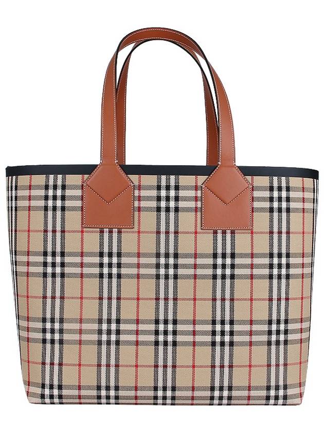 Check Large London Cotton Tote Bag Brown - BURBERRY - BALAAN 3