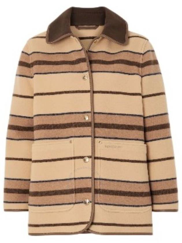 Burberry Colbury Striped Wool-Felt Leather-Trimmed Jacket, Brand Size 10 (US Size 8) - BURBERRY - BALAAN 1