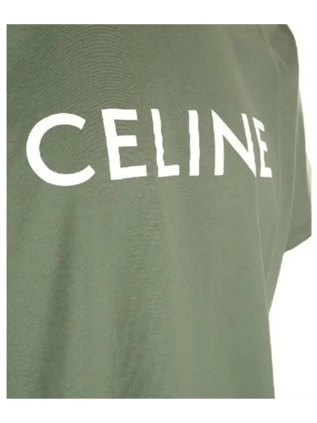 Cotton Jersey Loose Short Sleeve T-Shirt Green - CELINE - BALAAN 4