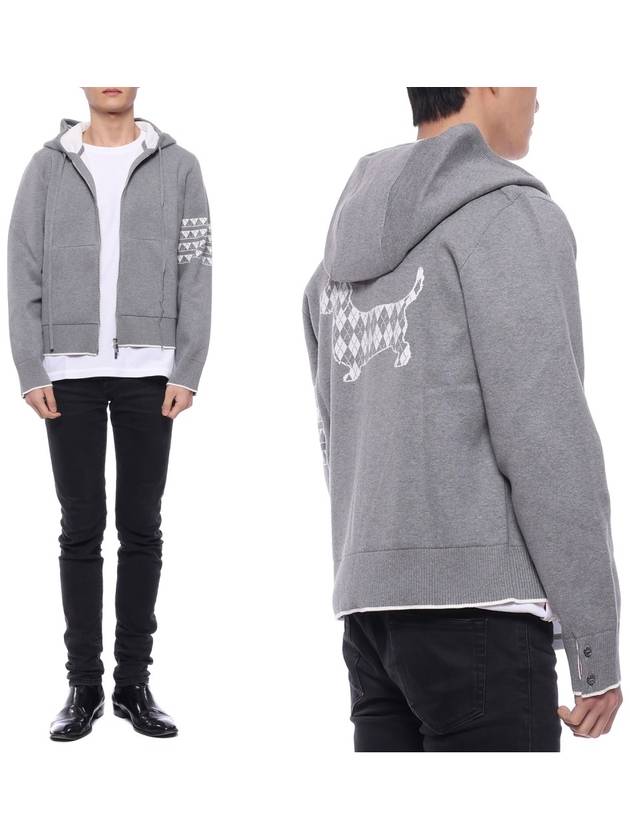 Hector Jacquard Back Diagonal Striped Cotton Zip-up Hoodie Grey - THOM BROWNE - BALAAN 2