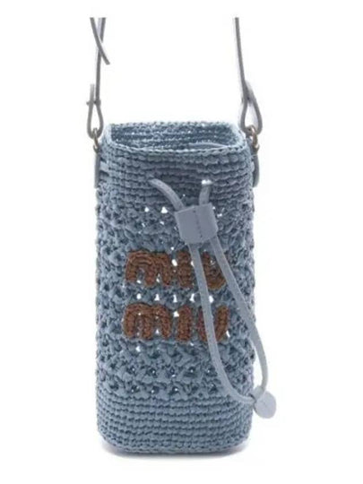 Embroidered Logo Crochet Bucket Bag Light Blue - MIU MIU - BALAAN 2