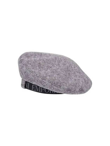 Women s Logo Ribbon Wool Blend Beret Melange Gray 271563 - EMPORIO ARMANI - BALAAN 1