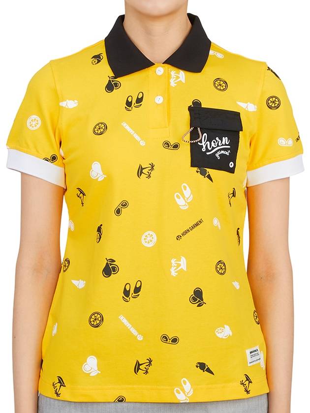 Women's Beach Club Polo Short Sleeve T-Shirt Yellow - HORN GARMENT - BALAAN 2