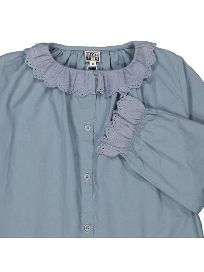 Bonton Girls Blue Popeline Long Sleeves Blouse, Size 8Y - BONTON - BALAAN 2