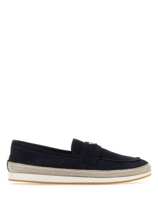 Triangle Logo Suede Loafers Navy - PRADA - BALAAN 1