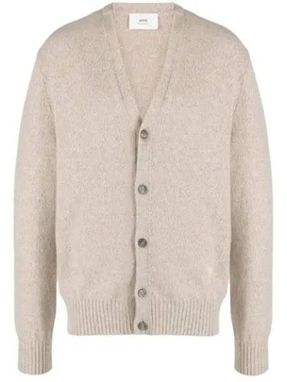 Heart Logo V-Neck Cashmere Cardigan Heather Champagne - AMI - BALAAN 2