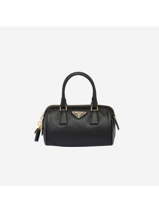 Saffiano Leather Top Handle Shoulder Bag Black - PRADA - BALAAN 1