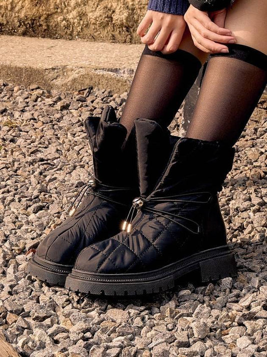diamond quilted padded string middle boots black - SHOEHI - BALAAN 1