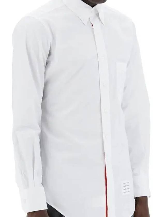 Men's Grosgrain Placket Solid Poplin Long Sleeve Shirt White - THOM BROWNE - BALAAN 3