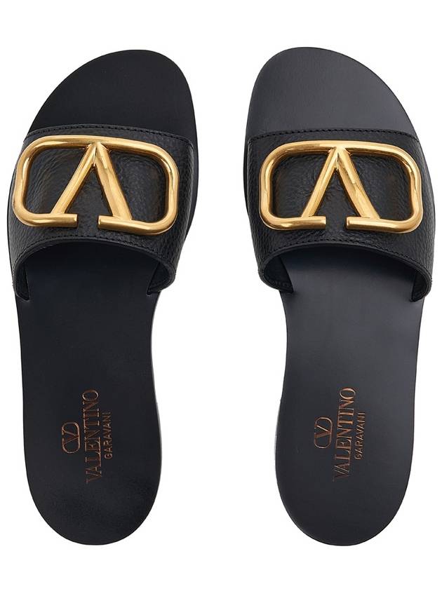 V Logo Signature Leather Slippers Black - VALENTINO - BALAAN 5