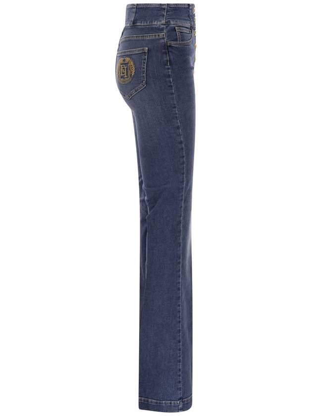 Stretch cotton flared jeans with central button placket - ELISABETTA FRANCHI - BALAAN 3