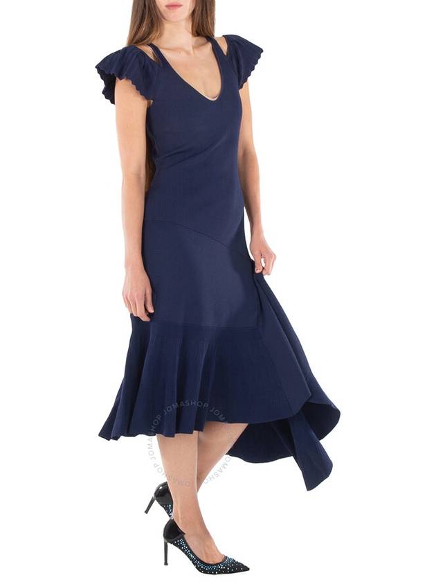 JW Anderson Navy Blue Ribbed Ruffle Dress, Size Small - JW ANDERSON - BALAAN 3