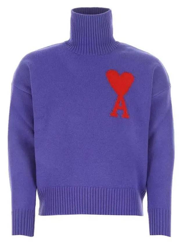 Big Heart Intarsia Turtleneck Purple - AMI - BALAAN 3