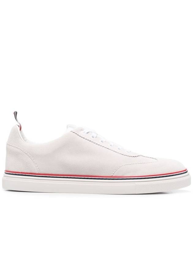 Men's 3 Bar Suede Low Top Sneakers White - THOM BROWNE - BALAAN 3