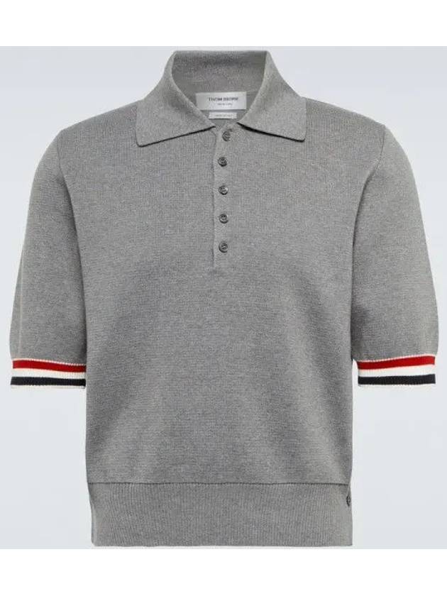 RWB Trimming Milano Stitch Short Sleeve Polo Shirt Grey - THOM BROWNE - BALAAN 3