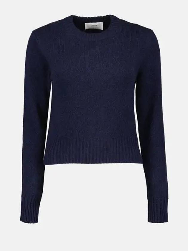 Heart Logo Cashmere Knit Top Navy - AMI - BALAAN 2