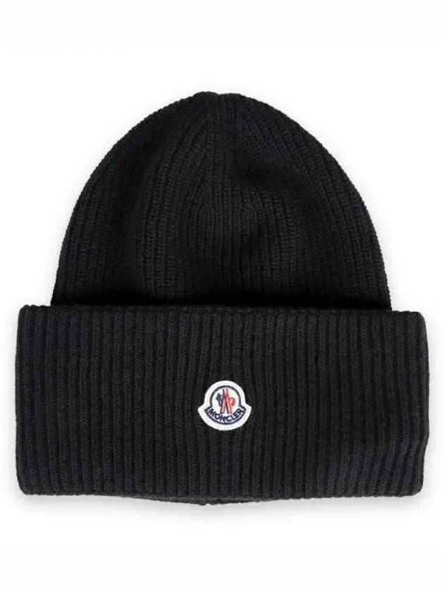 Logo Patch Wool Beanie Black 3B00048 M1241 999 1213640 - MONCLER - BALAAN 1