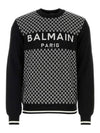 24SS Men's Mini Monogram Wool Knit CH1KD000KF99 EAB Black BPG - BALMAIN - BALAAN 1