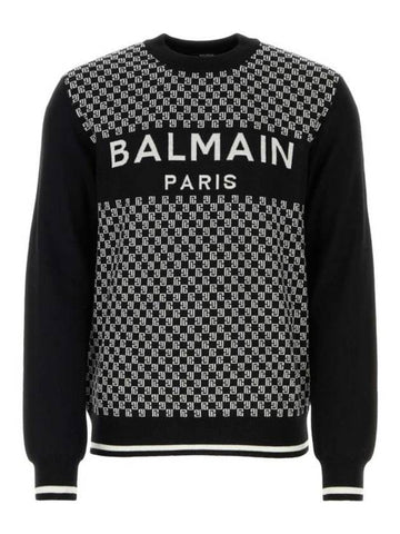 24SS Men's Mini Monogram Wool Knit CH1KD000KF99 EAB Black BPG - BALMAIN - BALAAN 1