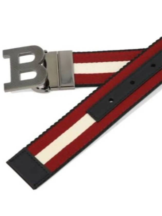 Men's B Buckle Reversible Striped Belt Red Black - BALLY - BALAAN 3