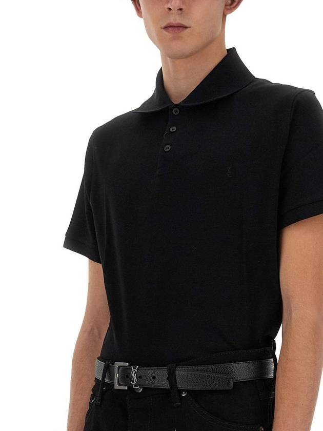 Men's Monogram Cotton Short Sleeve Polo Shirt Black - SAINT LAURENT - BALAAN 5