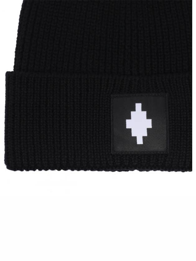 Logo Patch Ribbed Wool Beanie Black - MARCELO BURLON - BALAAN 3