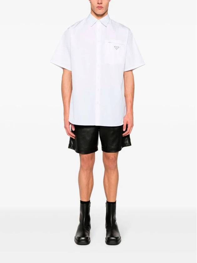 Triangle Logo Pocket Regular Fit Cotton Short Sleeve Shirt White - PRADA - BALAAN 3