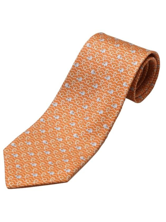 Salvatore Print Silk Tie Orange - SALVATORE FERRAGAMO - BALAAN 1