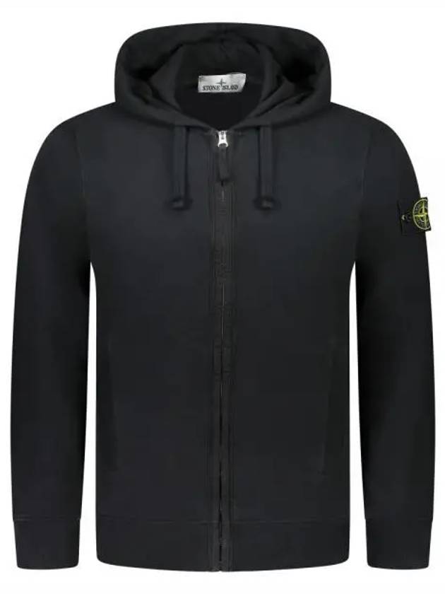 Logo Cotton Zip-Up Hoodie Black - STONE ISLAND - BALAAN 2