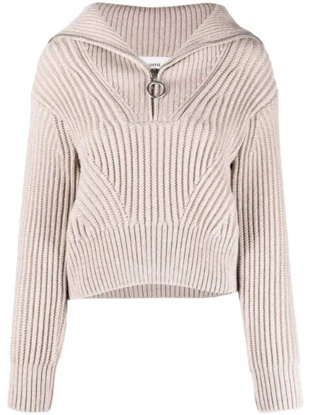 High-neck Virgin Wool Knit Top Beige - AMI - BALAAN 1