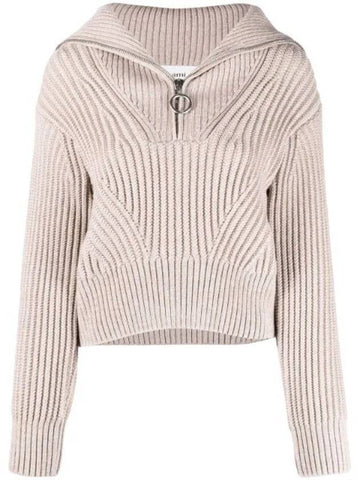 high neck virgin wool knit top beige - AMI - BALAAN.