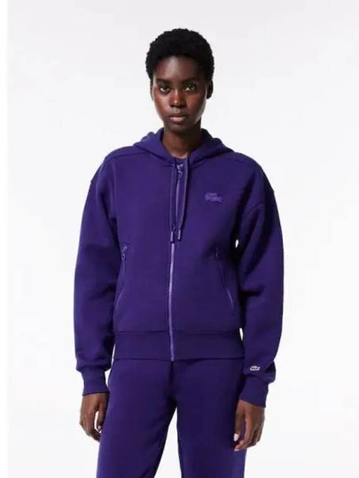 Women's Cotton Zip-Up Hooded  Jacket Purple - LACOSTE - BALAAN 2