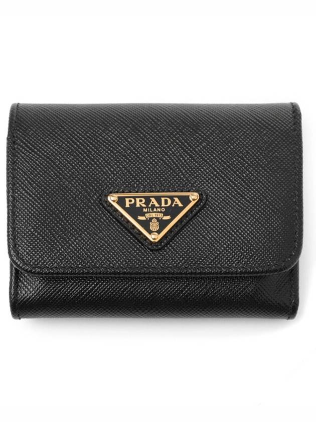 Saffiano Tri-Fold Leather Half Wallet Black - PRADA - BALAAN 2