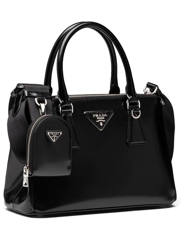 Galleria Brushed Leather Small Tote Bag Black - PRADA - BALAAN 2