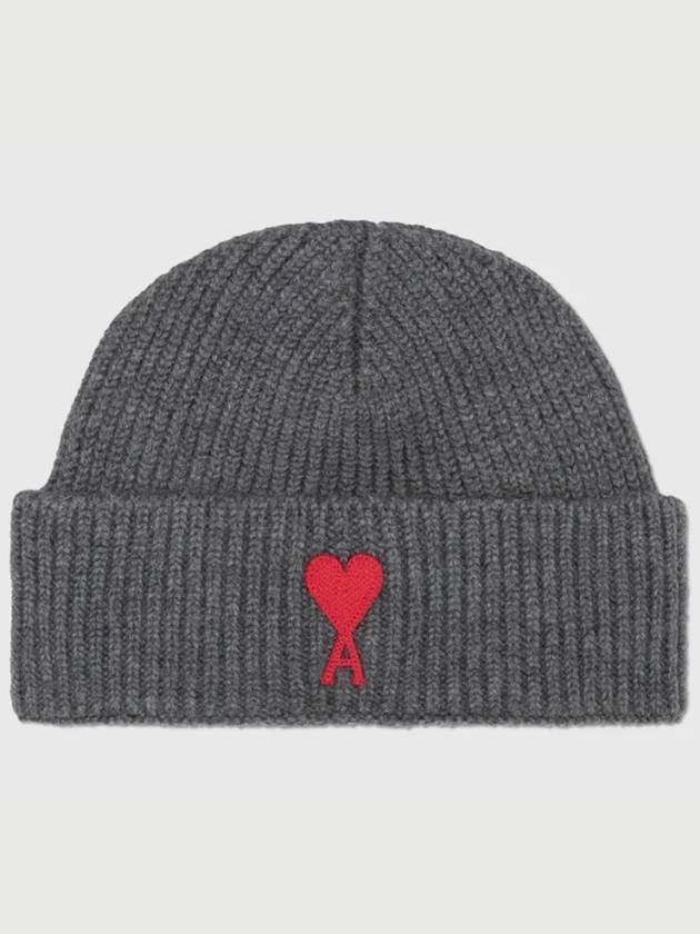 Heart Logo Patch Merino Wool Beanie Hat H21K651 018 - AMI - BALAAN 1