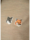 Double Fox Head Patch Round Neck Cardigan Beige Melange - MAISON KITSUNE - BALAAN 5