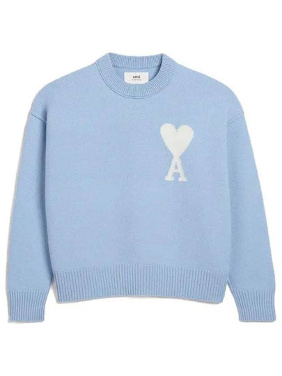 Big Heart Logo Wool Knit Top Blue - AMI - BALAAN 2