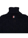 Women's Irish Pointel Cable Merino Wool 4 Bar Turtleneck Navy - THOM BROWNE - BALAAN.