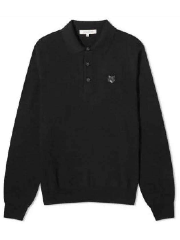 Fox Motif Knitted Polo Shirt Ink Black - MAISON KITSUNE - BALAAN 2